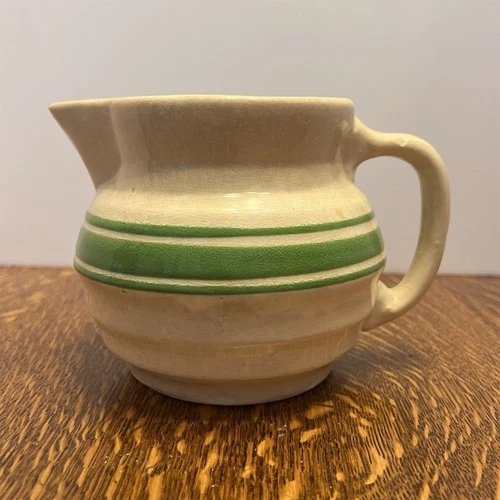Hull Beehive  Green Striped Yellowware Pitcher /Jug
