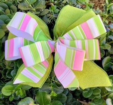 Bows Ribbons Green Pink Stripe Wired Summer Gift Bow Wreaths Weddings Birthdays