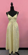 Zara Sleeveless V Neckline Beaded Flower Backless Gingham Dress Size S Yellow