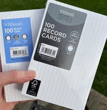 WH SMITH 100 x SCHEDE RECORD FODERATE BIANCHE 152mm x 102mm - NUOVE SIGILLATE (Entrambe le confezioni)