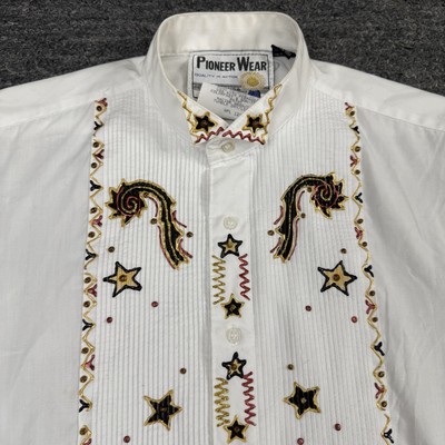 Pioneer Wear Shirt Men Small Embroidered Pintuck Western Cowboy Prairie Star