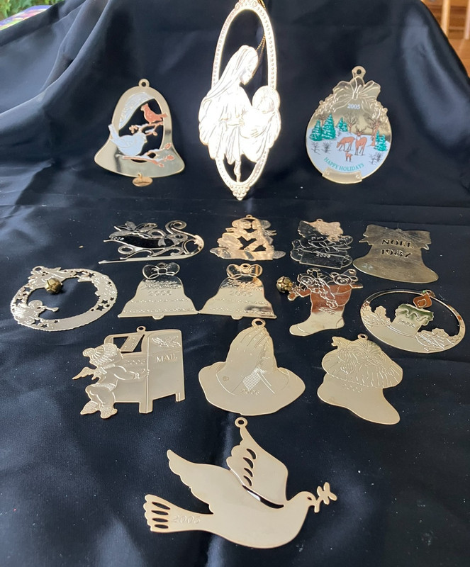 Vintage Christmas (16) Brass/Goldtone ornaments - engraved and dated