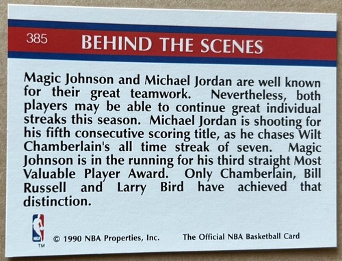M.JORDAN/M.JOHNSON 1990-91 NBA HOOPS SUPER STREAKS Card #385 NM-MT Condition - Picture 2 of 2