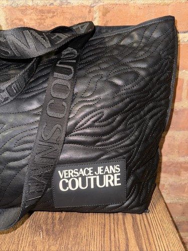 USED - Versace Jeans Couture - Quilted Black Tote Bag (Approx. 16” x 12” x5”) - Picture 3 of 11