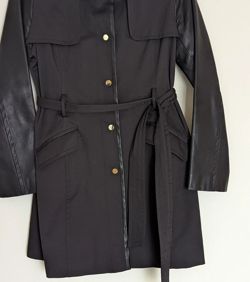 Trench coat feminino Oasis manga de couro sintético preto tamanho M/10 Reino Unido - Imagem 3 de 4