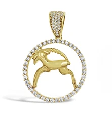 14k Yellow Gold Taurus Pendant Zodiac Star Sign CZ Charm 1.5 inch