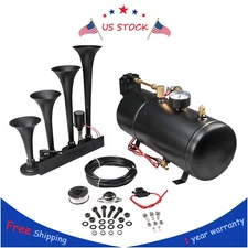 4 Trumpets Train Horn w/ 1G Air Tank Kit For Truck Car Pickup Loud System 150psi