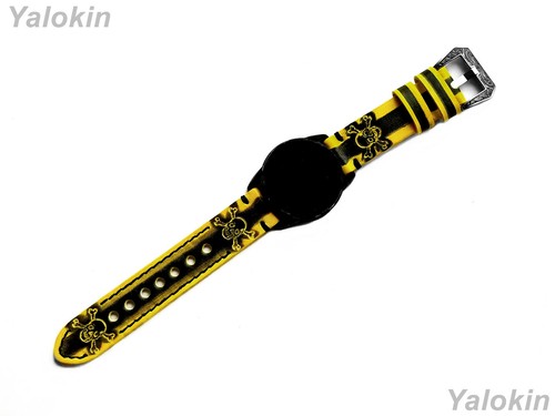 Yellow & Black Skull Crossbones Band Strap for Fossil Gen 5 Carlyle HR 44mm -B22 - Picture 7 of 9