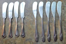 NINE Antique Silverplate Flat BUTTER KNIVES Spreaders - Two Patterns