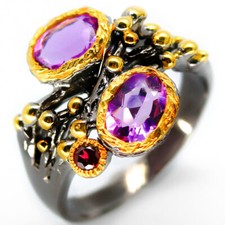 Not Enhanced Natural Amethyst 925 Sterling Silver Ring/ RVS23