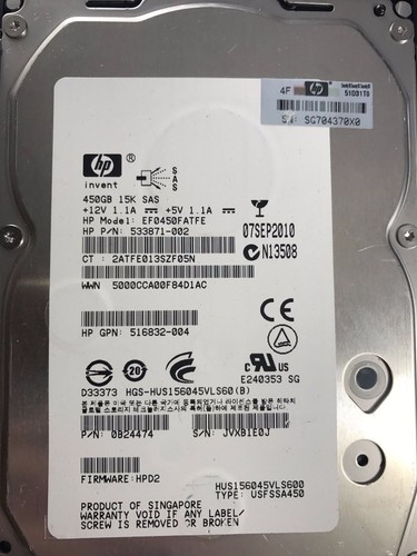 HP 450GB 3.5" Hard Drive 516816-B21 516810-022 516832-003 517352-001 sas 6g 15k - Afbeelding 4 van 4