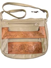 Vintage EUC Hand Tooled Roses Multi-Pocket Leather Purse Bag Made in Mexico