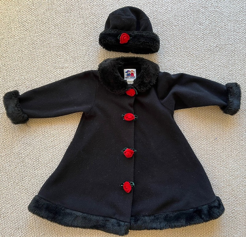 Pete's Partner Girls Unique Black Red Rosette Poly Swing Coat Jacket + Cap 5