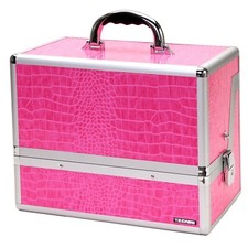 PINK Cosmetic Train Case Professional Beauty Makeup Organizer - 6 Tier Trays