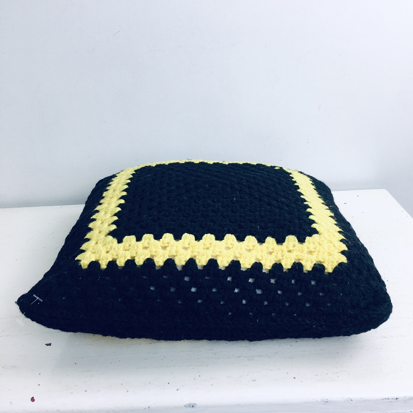 Handmade Crochet Pillow Cover 33x32cm Square Sofa Couch Cushion Black