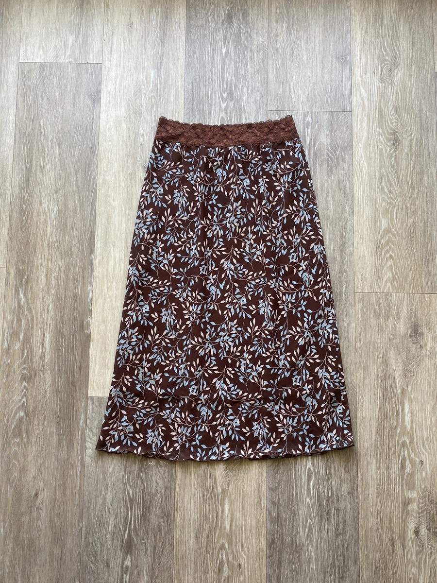 Vintage 90s Forever 21 Boho Cottage Core Floral Lace Midi Skirt Size Small