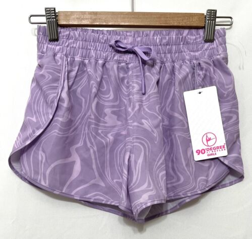 250071 Girls L 12 90 DEGREE by REFLEX Purple Swirl Brief Lined Jogger Shorts NWT