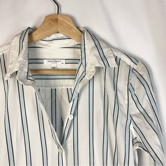 Equipment Essential Button Front Striped Long Sle… - image 6