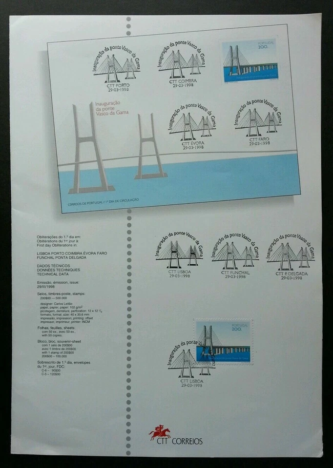 [SJ] Portugal Bridge 1998 Building Bird (stamp + ms on info sheet) *see scan - Image 2 of 4