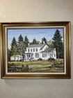 Vtg White Farmhouse Oil Painting Art Signed E. Andersen Gold Framed 14” X 18”