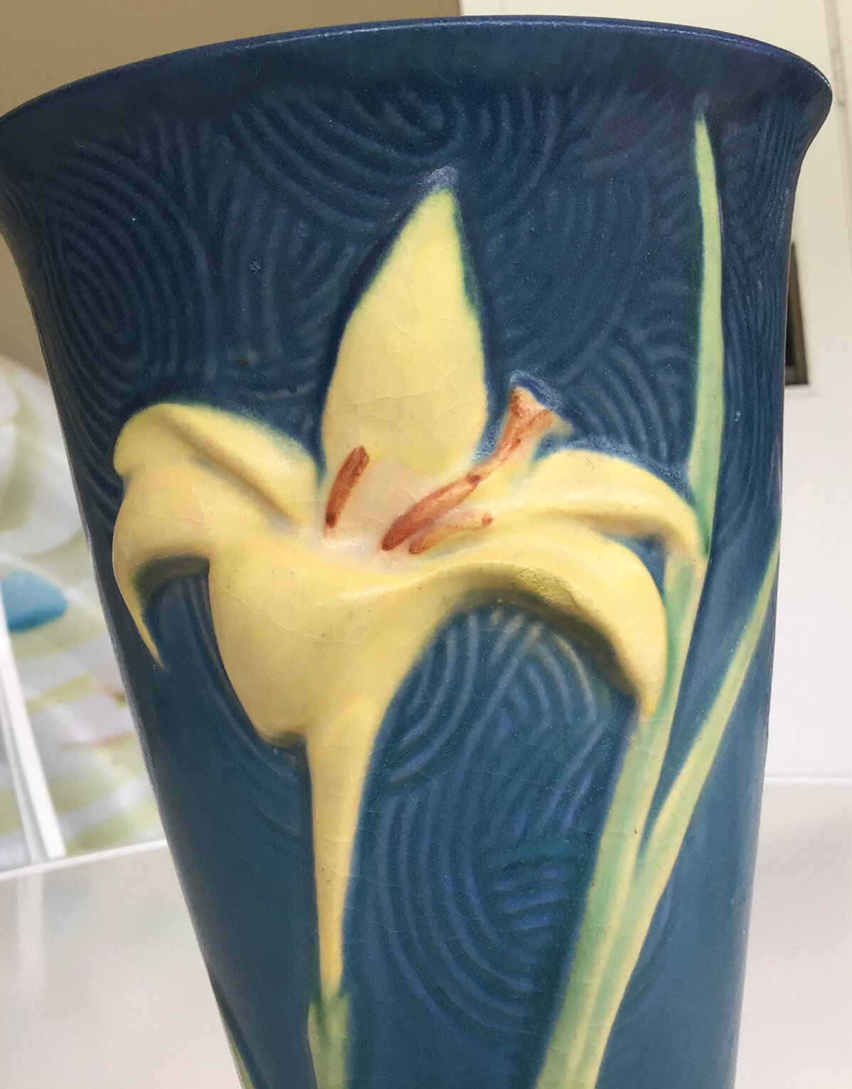 Roseville Blue Zephyr Lily Vase 13912 Flower Pottery Tall 12” eBay