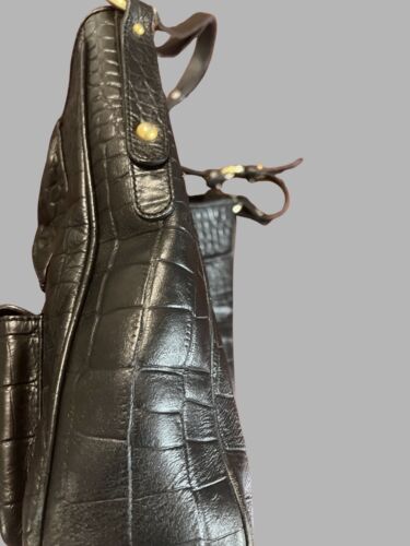 Brahmin Leather Black Shoulder Bag Croc Embossed Purse - Picture 3 of 13