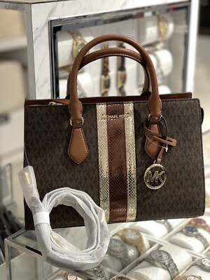 NWT Michael Kors Sheila Medium Signature Logo and Metallic Satchel