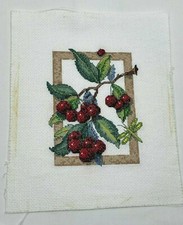 Completed cross stitch Cherries Dragonfly unframed