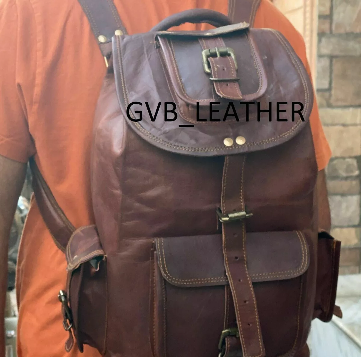 Brown Laptop Bag 20 inch Vintage Genuine Leather Travel Camp Rucksack Backpack