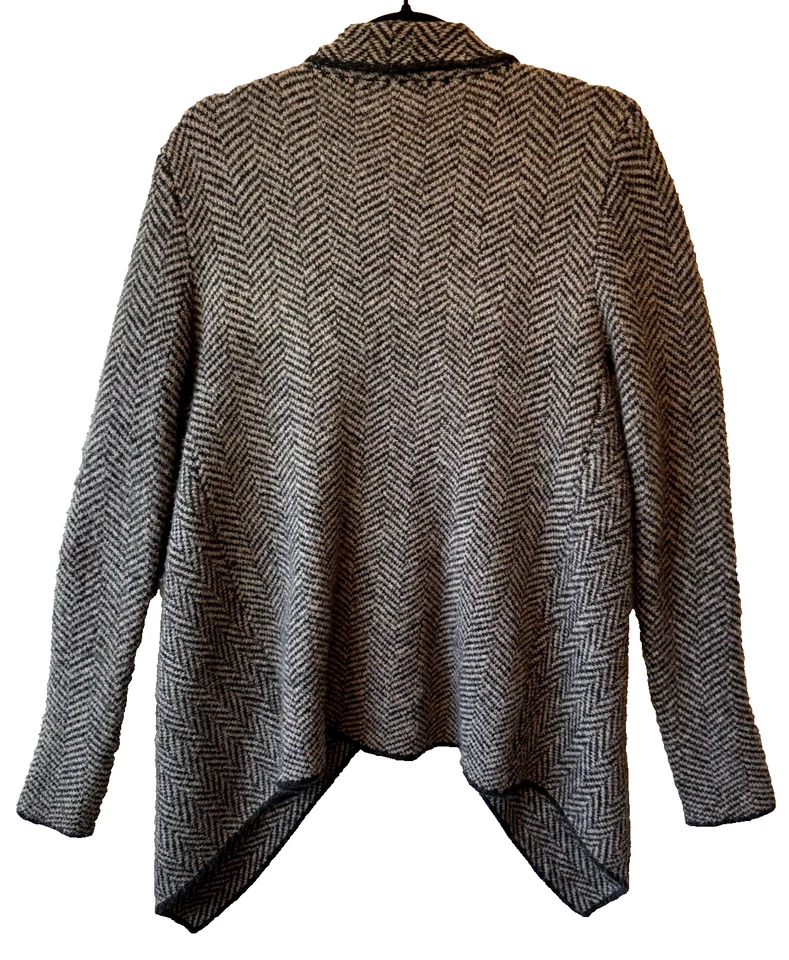 Cárdigan Suéter ZARA Pequeño Espiga Marrón Oscuro Negro Frente Abierto Borde Negro Foto 4 de 4