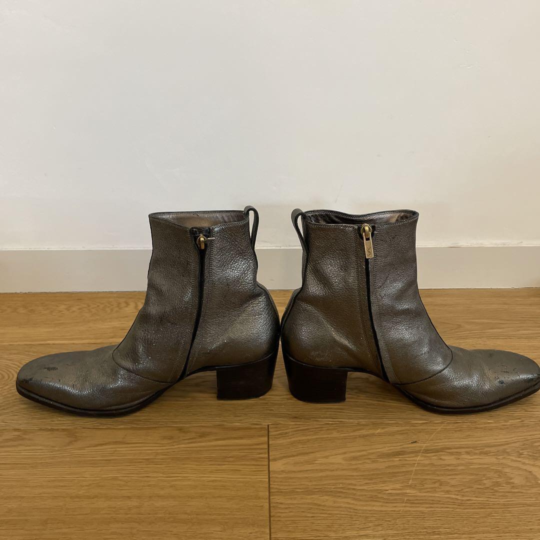 Men's YSL Jonny Boots in Silver Gold Lame Leather, Size 41 Men's YSL Jonny Boots in Silver Gold Lame Leather, Size 41