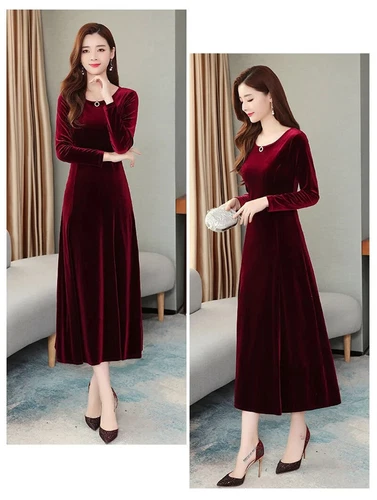 Women Mid Length Slim Fit Temperament Long Sleeve Dress Autumn Dress Long Dress - Picture 21 of 30