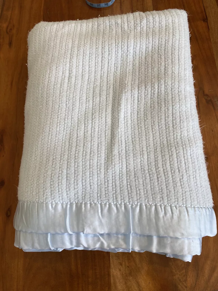 vintage acrylic blanket queen full thermal waffle satin trim pastel blue READ