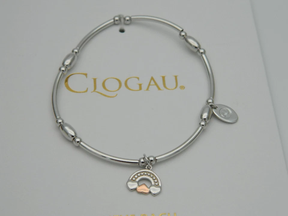Clogau Silber & 9 kt Rotgold Enfys Bach Regenbogen Perlen Armband 17 cm UVP 139 £
