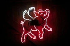 Flying Pig Glass Neon Sign Light Store Man Cave Wall Hanging Nightlight 24"x24"