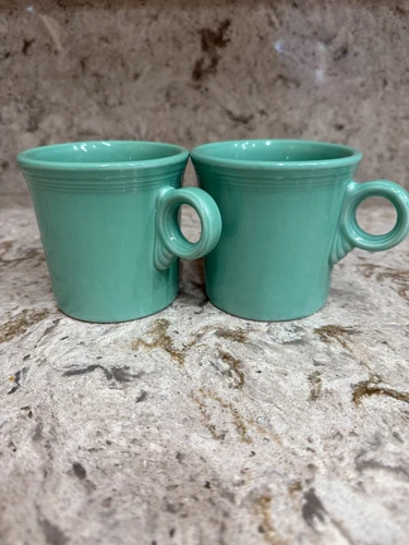 Fiesta Ware coffee MUG CUP lt green Turq Ring Handle Homer Laughlin HLC USA 2qty