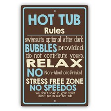 Hot Tub Rules Swimsuit Optional After Dark Laminated Funny Aluminum Metal Sign