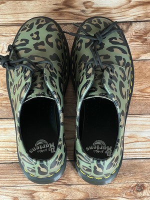 Dr Doc Martens 1461 Leopard Smooth Green Brown Boots Shoes  display picture 3