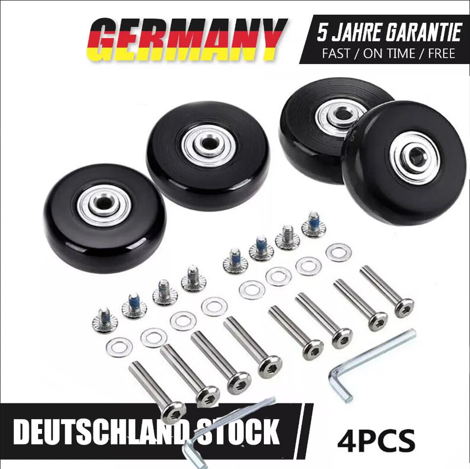 4x Gepäck Koffer Ersatz Räder Achsen 50mm Reparatur Mute Gummi Leis Rollen DE - Bild 2 von 4