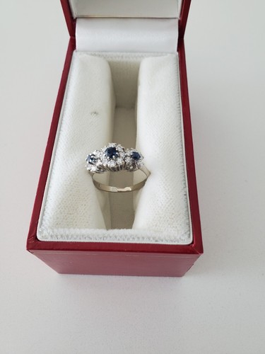 One Lady 18kt (Stamped 18kt) White Gold Blue Sapphire/Diamond Ring