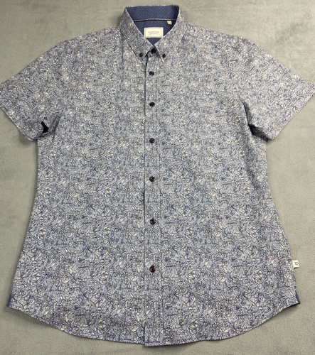 7 Diamonds Shirt Mens Medium Blue Floral 4 Way Stretch Performance Casual Button - Picture 2 of 10