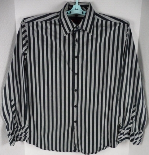 Ben Sherman Shirt Men's L Black Gray LS Button Front Vert Stripe Big Night Out - Picture 1 of 13