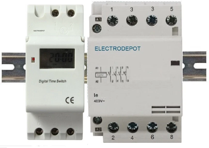 7 Day Weekly 24 Hr Digital Timer 4 Pole Time Clock Sw 120V 110V, 40A 2 Phase