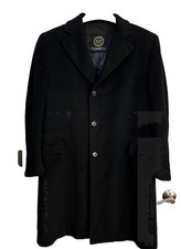 Vintage Long Overcoat Mens 46 Black Cashmere 3 Button Back Vent Union Made