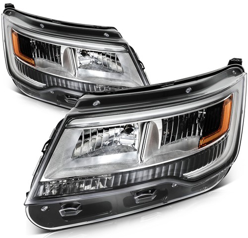 Pair Chrome Left & Right LED Headlights W/o LED DRL For 2016-2018 Ford Explorer - Picture 3 of 12