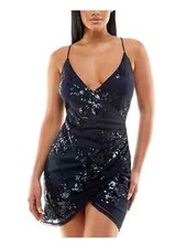 Speechless Juniors Sequined Faux-Wrap Mi Navy 9