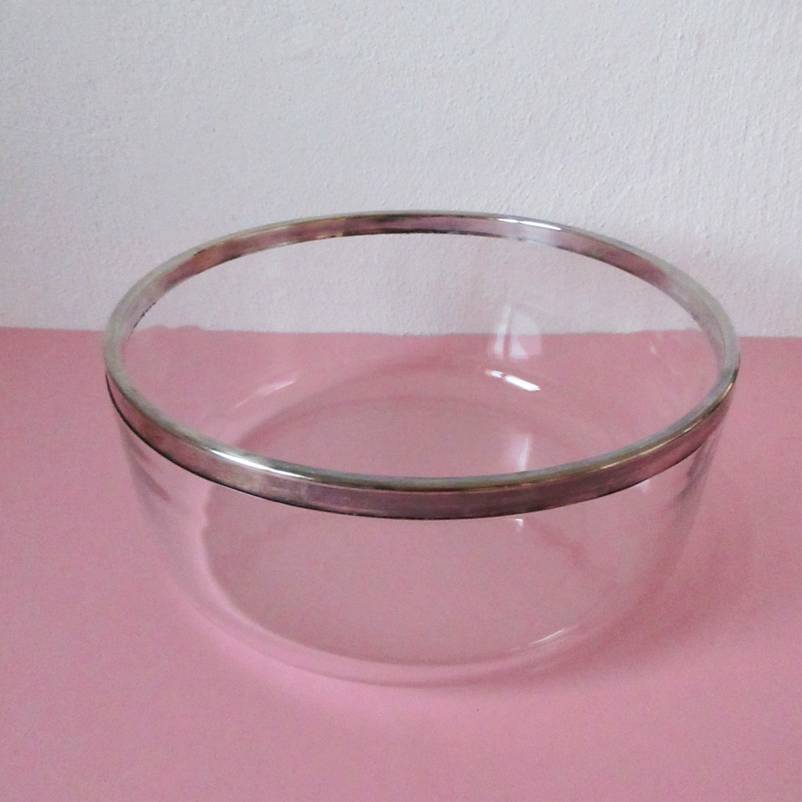 Glasschale mit Metallrand/Silber? ca. 1480 g Ø ca. 23 cm Salat Obst Dessert Deko