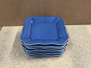 Set Of 8 Pottery Barn Cambria Stoneware 5" Appetizer Snack Plates Blue