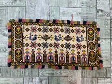Vintage Beautiful Swedish Folk Art Wool Embroidered Tapestry Textile 25x51 Cm