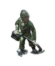 Vintage Lead Figure Military Soldier With Mine Detector Cast Lead 2" Tall